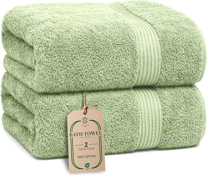 Luxe 2-Piece Bath Towel Set – Large Soft Cotton Towels, Absorbent, Durable & Skin-Friendly, Machine Washable, 27 x 54 in (Sage Green)