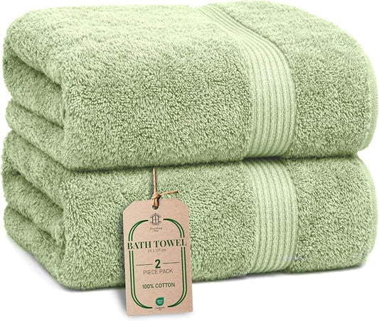Luxe 2-Piece Bath Towel Set – Large Soft Cotton Towels, Absorbent, Durable & Skin-Friendly, Machine Washable, 27 x 54 in (Sage Green)