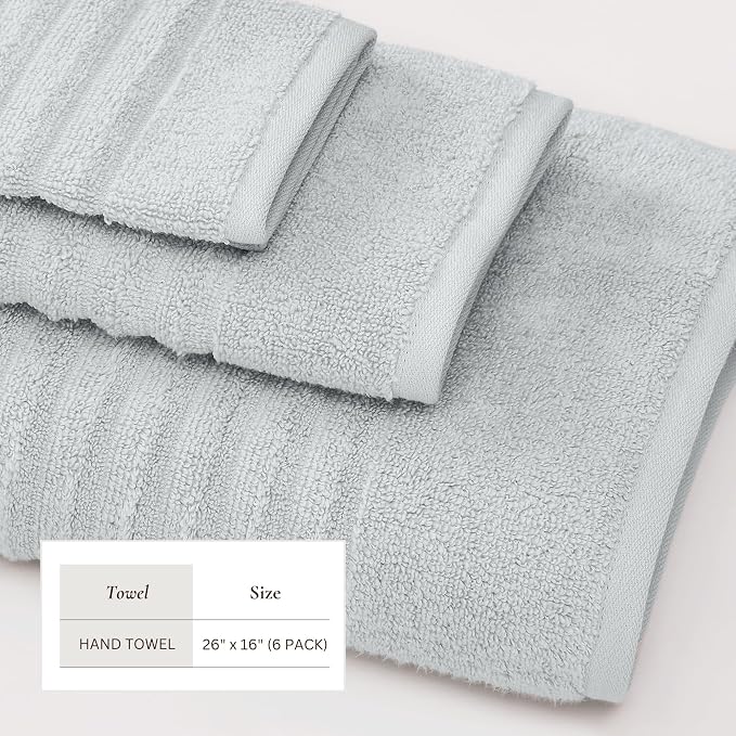 Great Bay Home 6 Pack Hand Towel Set - 100% Cotton Towels - Absorbent & Quick-Dry Towels for Bathroom (Light Blue)
