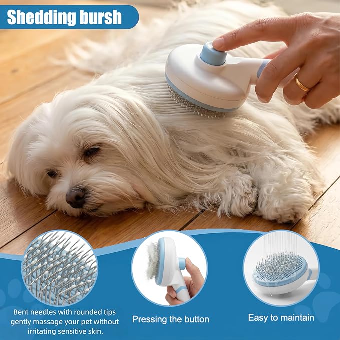 9PCS Dog Bath Kit & Dog Brush Kit for Dogs & Cats - Professional Pet Grooming Tools Set with Shedding Brush, Bath Scrubber, Dematting Comb & Storage Bag - Complete Dog Washing Essentials, Blue