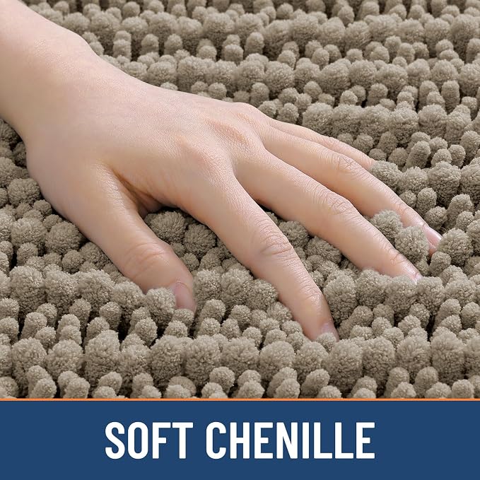 Smiry Bathroom Rugs Mat 34x21, Extra Soft Absorbent Chenille Bath Rugs, Non Slip Rubber Backing Machine Washable Quick Dry Bath Mats for Bathroom Floor, Tub, Shower, Home Decor Accessories, Latte