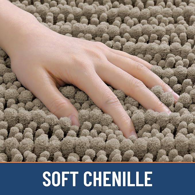 Smiry Bathroom Rugs Mat 24x16, Extra Soft Absorbent Chenille Bath Rugs, Non Slip Rubber Backing Machine Washable Quick Dry Bath Mats for Bathroom Floor, Tub, Shower, Home Decor Accessories, Latte