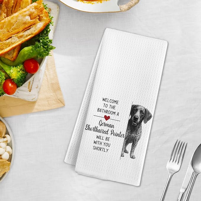 Funny German Shorthaired Pointer Hand Towels for Bathroom, A German Shorthaired Pointer Will Be with You Shortly Hand Towels, Dog Decorative Themed Dish Tea Towel for Kitchen Bathroom, 16x24