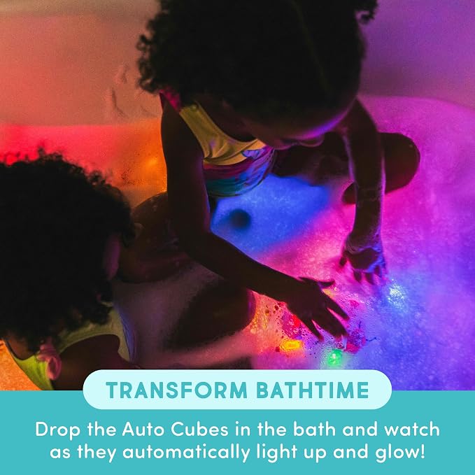 Glo Pals Water-Activated Light-Up Sensory Bath Toy Cubes for Bathtime and Sensory Play, Automobiles, Vibrant Light-Up Colored Cubes for Kids and Toddlers, Pack of 6