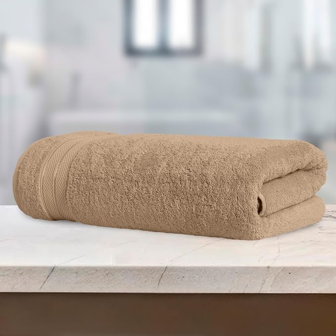 Elegant Comfort Three Line Popcorn Towel Set for Bathroom 35 x 70 inches, Premium Hotel Quality 1-Pack Jumbo Towels, 100% Turkish Cotton, Soft and Durable, Quick Dry and Highly Absorbent, Tan