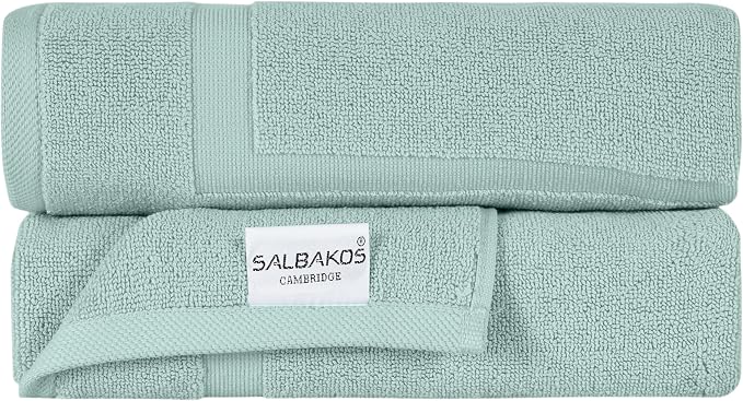 SALBAKOS 100% Turkish Cotton Bath Mat Towel Set of 2 Piece | 20x34 in Large Bath Mats | Luxury Hotel Quality, Thick, Absorbent, Quick Dry Bathmats for Bathroom & Toilet (Seafoam Green, 2 Bath Mats)