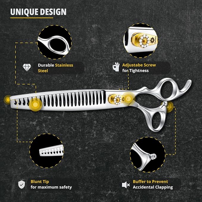 Dream Reach Chunker Dog Scissors - 8 Inch Ergonomic Professional Pet Grooming Fishbone Shears with Adjustable Screw