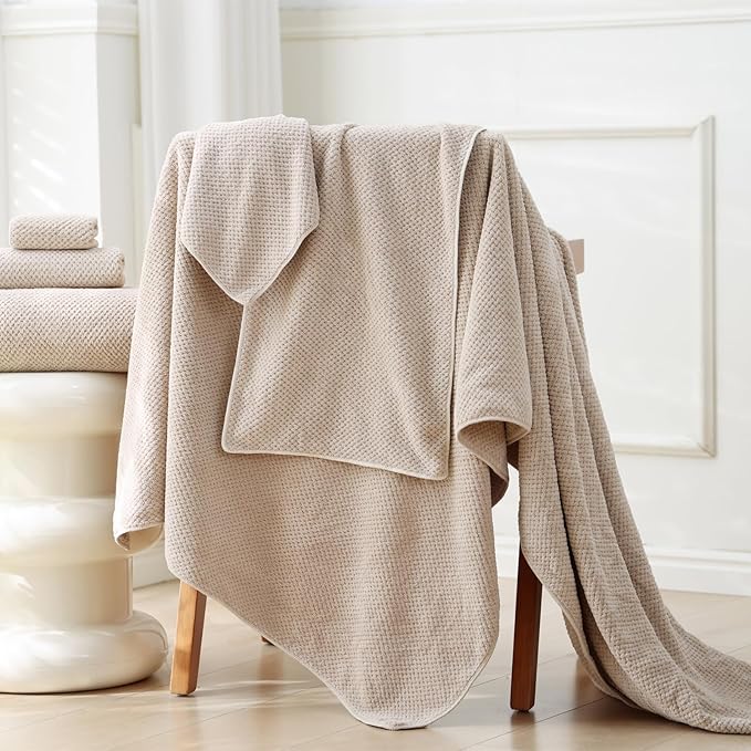 40x80 Inches Bath Sheets Towels for Adults Oversized Bath Towels Extra Large Luxury Super Soft Absorbent Quick Dry Microfiber (Beige, 1PCS)