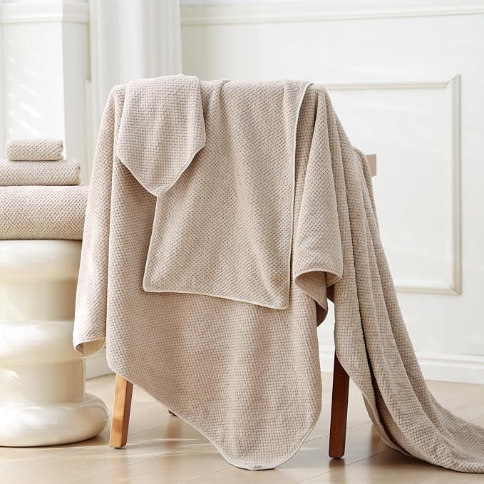 40x80 Inches Bath Sheets Towels for Adults Oversized Bath Towels Extra Large Luxury Super Soft Absorbent Quick Dry Microfiber (Beige,6PCS)