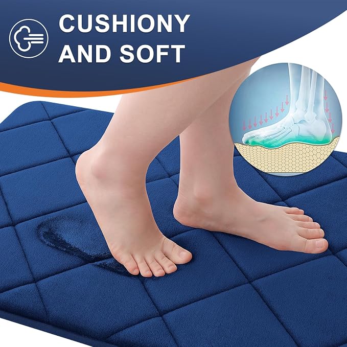 OLANLY Memory Foam Bath Mat 40x32, Ultra Soft and Absorbent Bathroom Rugs, Machine Washable, Comfortable Bath Carpet for Bathroom Floor, Tub and Shower, Navy