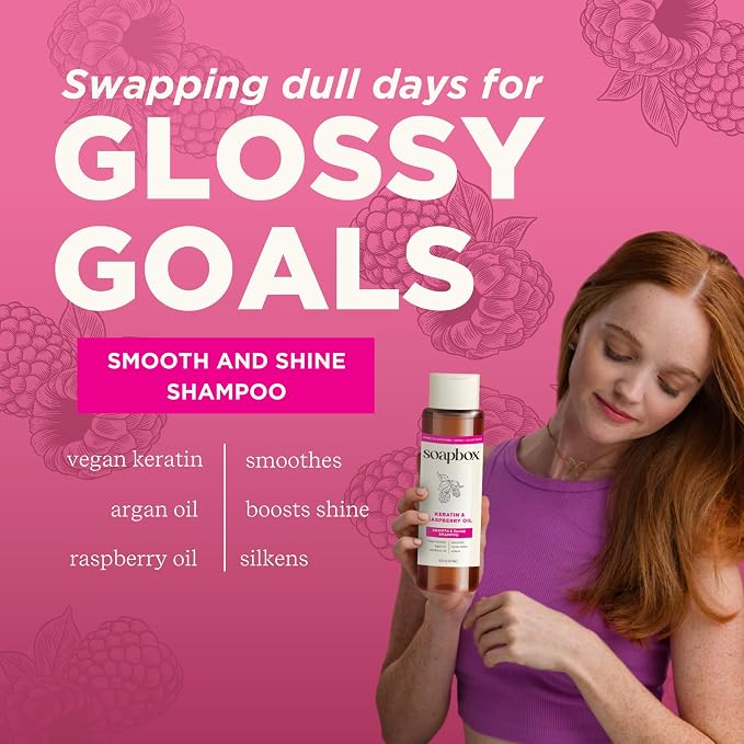 Soapbox Keratin & Raspberry Seed Oil Shampoo & Conditioner Set, Leaves Hair Shiny, Smooth & Glossy - Clean Ingredients Free of Harsh Chemicals, Sulfates, Parabens & Silicones - 16 oz Each
