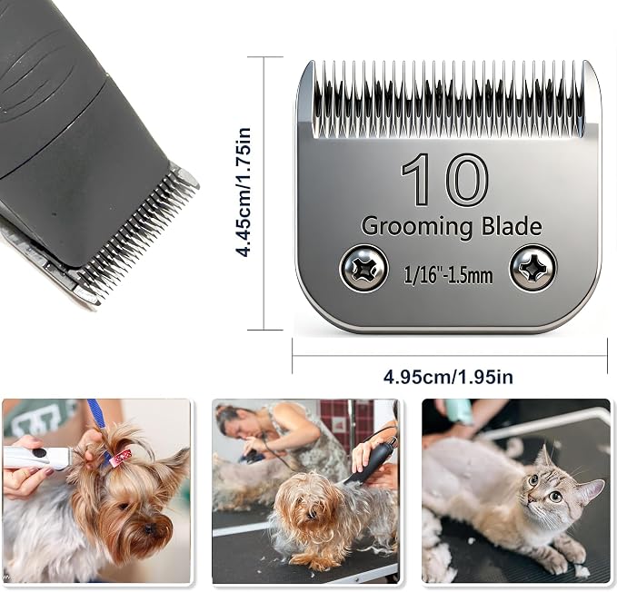 10# 1.5mm and 7FC 3.2mm Clipper Blades Pet Grooming Clipper Replacement Blades Detachable Blade Compatible with andis/wahl/Oster Dog Clippers