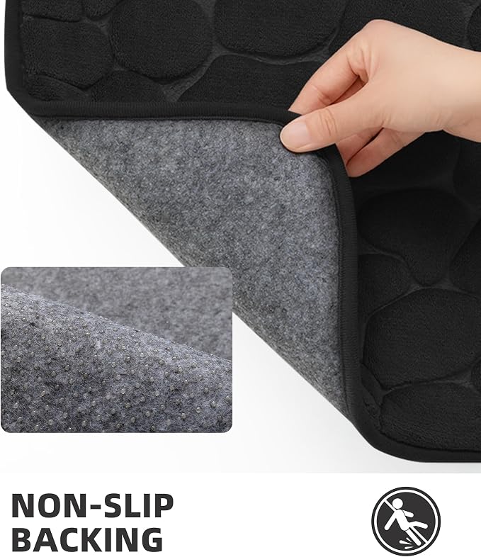 YIHOUSE Memory Foam Bath Mat Cobblestone Bathroom Rugs Super Water Absorbent Bath Mats for Bathroom Machine Washable Bath Rugs(24 x 36,Black)