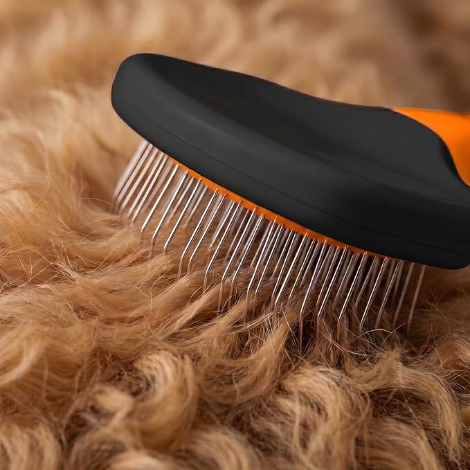 Poodle Pet Slicker Brush - For Dogs, Cats, Rabbits - Matted/Loose Fur, Knots - Suitable for Doodle/Goldendoodle Grooming and Shredding Short/Long Hair (Orange)