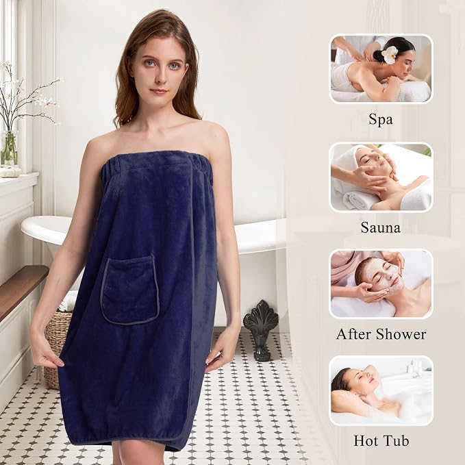 PJGGZ Towel Wrap for Women, Three Adjust Clasps Closure Bath Wraps After Shower Spa Sauna Bathrobe(Available in Plus Size)