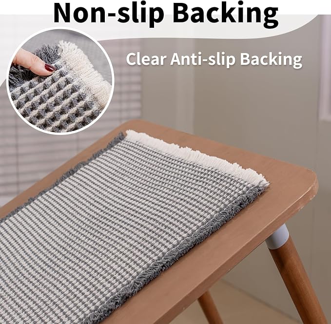 Waffle Runner Bath Mat - Long Boho Bathroom Rugs Non Slip Washable, Super Absorbent & Quick Dry, Soft Bath Mat Farmhouse Bathroom Decor, 24'' x 72'', Dark Grey and White