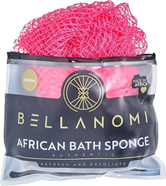 BELLANOMI African Exfoliating Net Sponge, Authentic, Ethically sourced from Nigeria, 45 inches Long, Back Scrubber for Daily use (Pink)