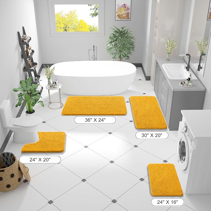 OLANLY Small Bathroom Rugs 24x16, Soft Absorbent Chenille Bath Rugs, Rubber Backing Quick Dry, Machine Washable Bath Mats for Bathroom Floor, Tub and Shower, Home Decor Accessories, Golden Yellow