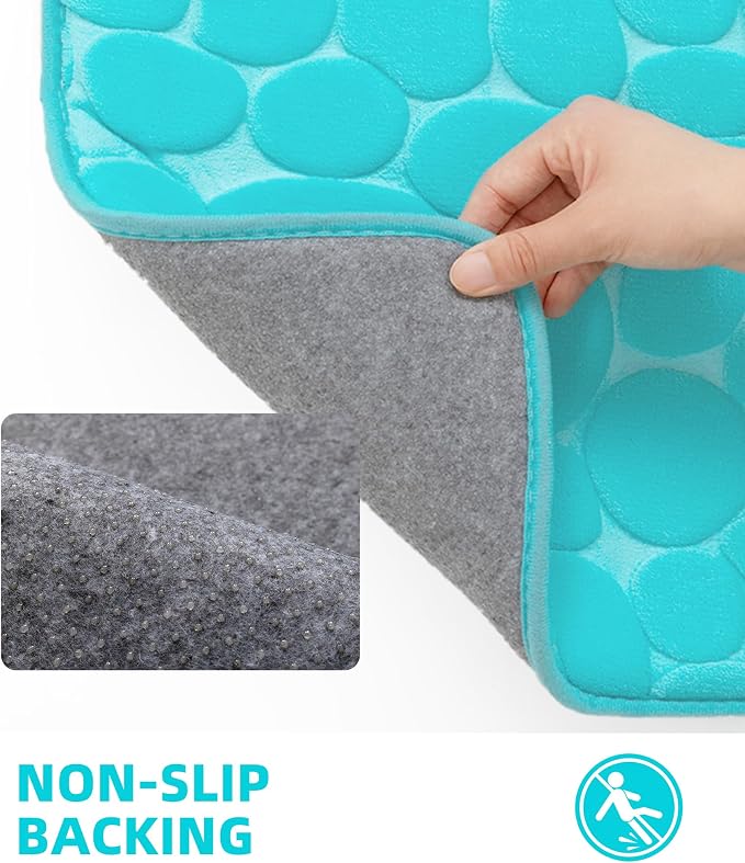 YIHOUSE Memory Foam Runner Rug, Cobblestone Bathroom Runner Rugs Super Water Absorbent Bath Mats for Bathroom Machine Washable Bath Rugs for Hallway Bedroom Laundry Room(20 x 47,Teal)