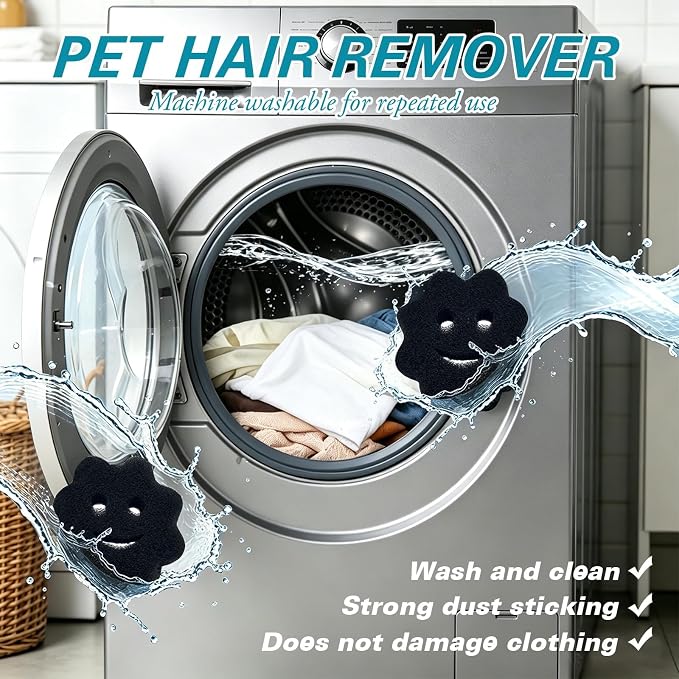 Reusable Pet Hair Remover for Laundry, Efficient Dog Cat Hair & Dander Catcher for Washing Machine and Dryer, Soft Fabric Lint Remover Effectively Remove Pet Fur Fluff from Clothes and Bedding （4PCS）