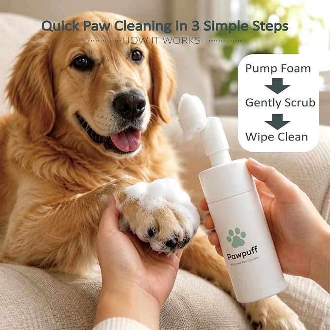 Dog Paw Cleaner Foam - Waterless Pet Foot Wash with Detachable Silicone Scrubber, 100% Plant-Based & Lick-Safe, No-Rinse Dog Paw Shampoo for Muddy Paws, Travel Size 100ml (Mint Green)