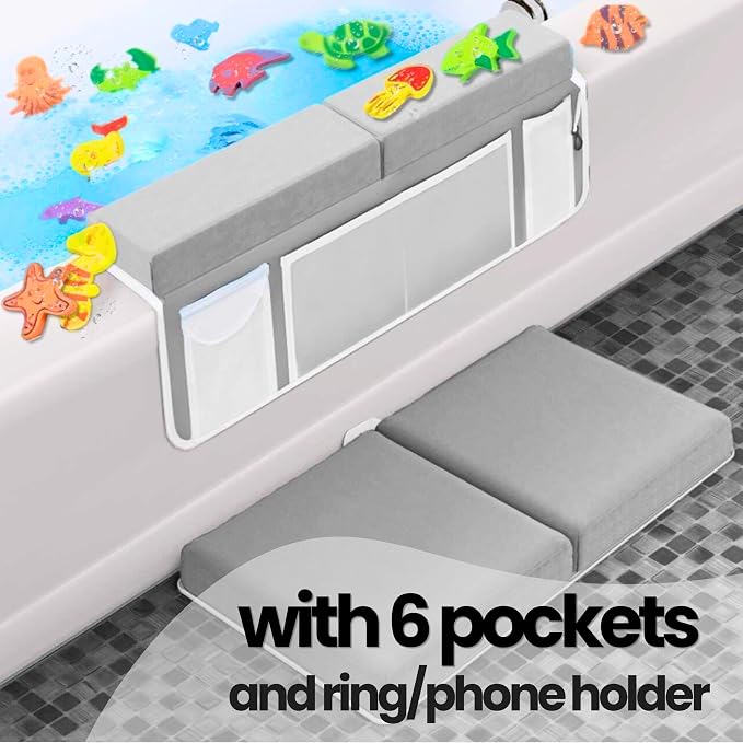Bath Kneeler –8 Suction Cups & 1.5" Padding.Certified Non Toxic Bath Kneeling Pad for Bath Tub & 5 Bath Toy Organizer. Fast Dry Baby Bath Kneeler and Elbow Rest Pad Set by Supa Ant - Grey