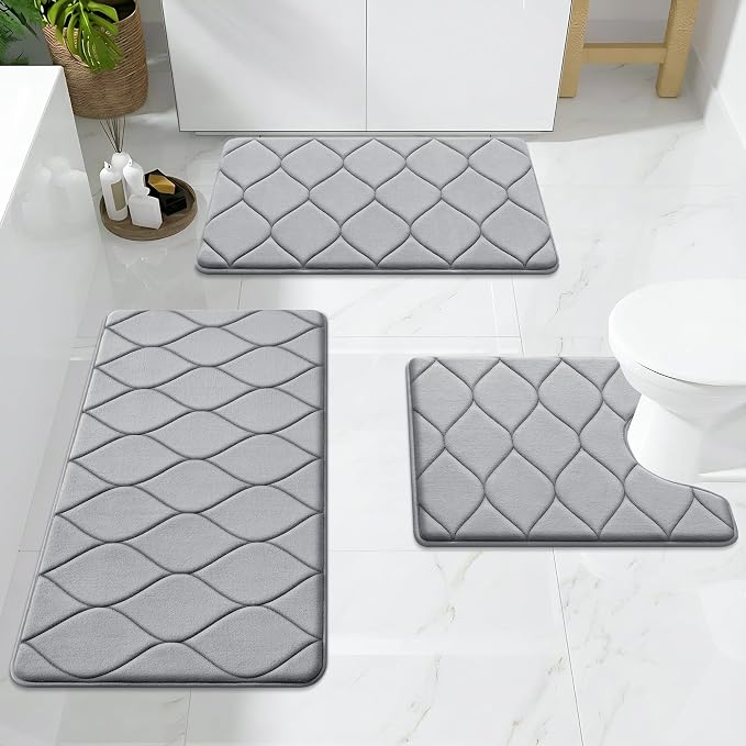 Smiry Memory Foam Bath Mat 47''x24'', Ultra Soft Non-Slip Bathroom Rug, Plush Water Absorbent Quick Dry and Machine Washable Floor Mat for Shower, Tub & Home Decor, Grey