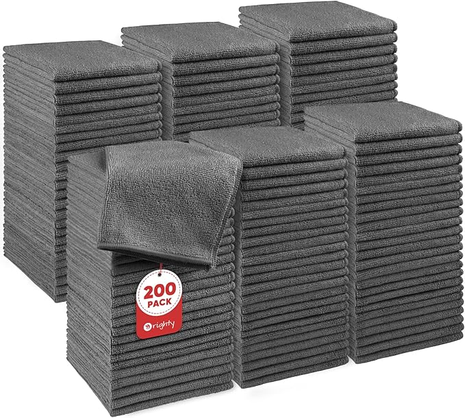 Orighty Washcloths Bulk, 200 Pack Highly Absorbent & Soft Feel Microfiber Face Towels, Multi-Purpose Wash Cloths & Hand Towels for Bathroom, Hotel, Spa, and Gym, 12x12 Inch, Grey