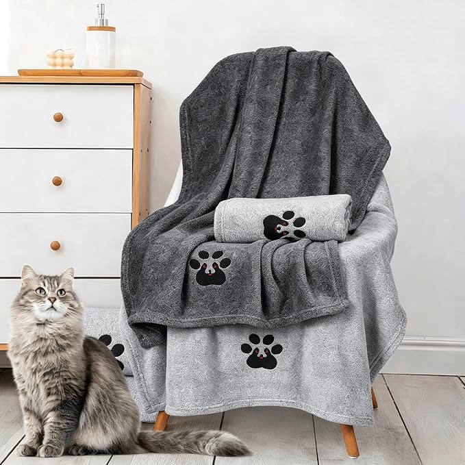 Dogvingpk Medium Dog Towel 2 Pack, Super Absorbent Soft Quick Drying Microfiber Pet Bath Towels for Medium & Small Dogs (M-36" * 28", Grey and Black)