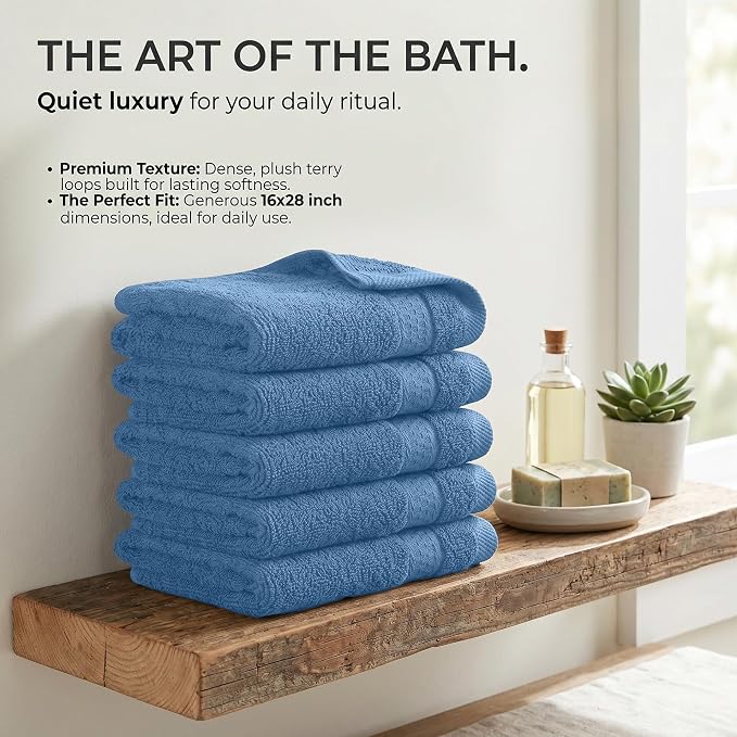 RIVERSIDE 6-Pack Premium Hand Towels Set, 16x28 inches, 100% Ring Spun Cotton, Super Soft, Quicker to Dry and Highly Absorbent, Towels for Bathroom, Kitchen, Gym, Spa, Electric Blue