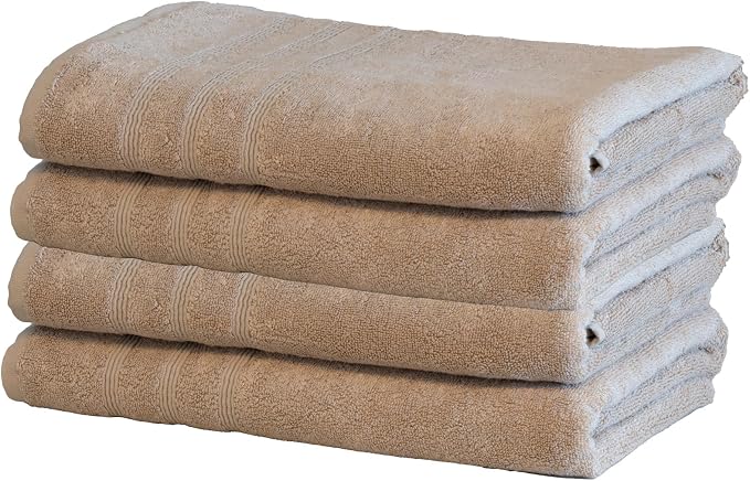 Mosobam Turkish Bath Towels, 4 Pack, 30 x 58 in, 700 GSM, Light Taupe | 4 jumbo bath towels, 30 x 58 in, woven in Turkey, 700 GSM, 50% viscose made from bamboo and 50% Aegean Turkish cotton, plush