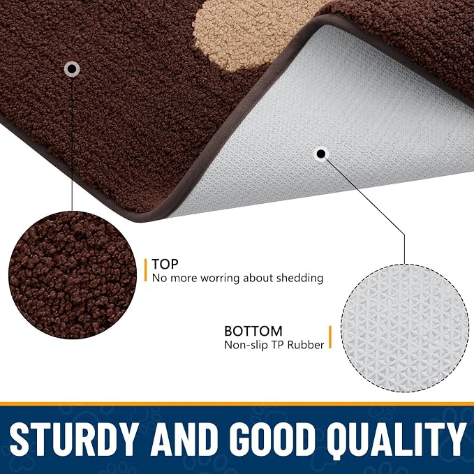 Smiry Dog Door Mat for Muddy Paws, Absorbs Moisture and Dirt, Low-Profile Entryway Mat with Non-Slip Backing, Entry Indoor Outdoor Doormat for Inside Floor (48x32 Inches, Brown, Paw)