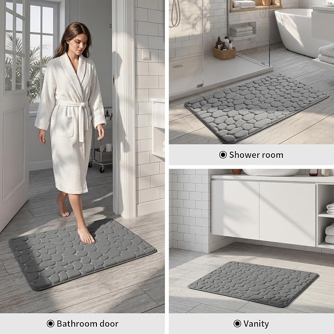 YIHOUSE Memory Foam Cobblestone Rugs Super Water Absorbent Bath Mats for Bathroom Machine Washable Bath Rugs(20x32,Dark Gray)