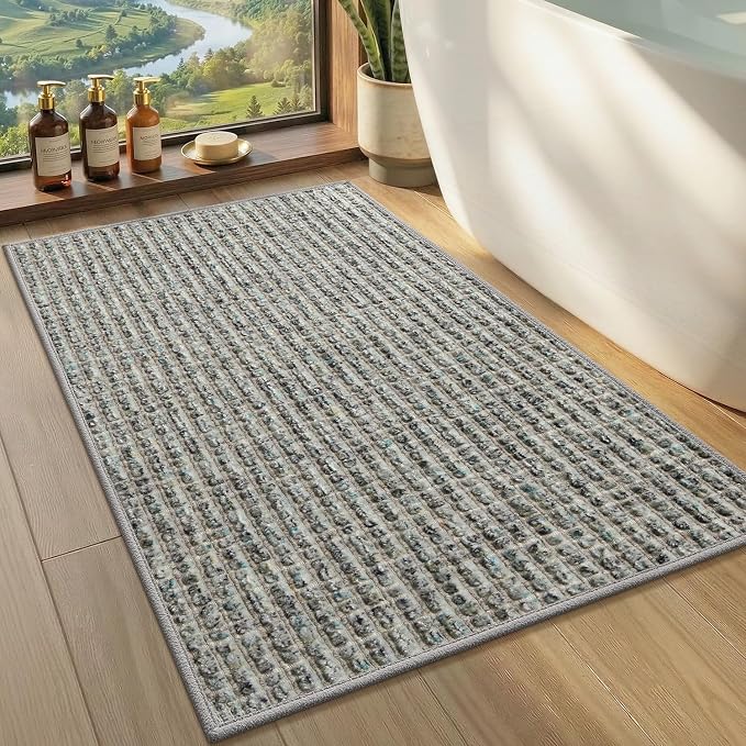 Color&Geometry Ultra Thin Low Profile Bathroom Rug Fits Under Door, Non Slip Rubber Backing Bath Mat, Absorbent Quick Dry Shower Mat for Bathtub/Bathroom Floor, Sage Green,20"x32"