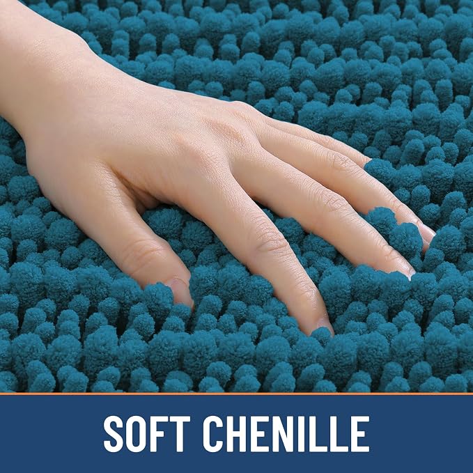 Smiry Bathroom Rugs Mat 24x16, Extra Soft Absorbent Chenille Bath Rugs, Non Slip Rubber Backing Machine Washable Quick Dry Bath Mats for Bathroom Floor, Tub, Shower, Home Accessories, Peacock Blue