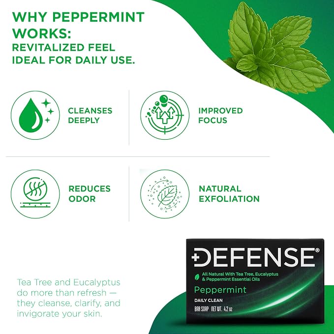 Defense Soap 2pk All Natural Peppermint Bar Soap for Men | Made by Wrestlers with Tea Tree Oil & Eucalyptus Oil to Promote Healthy Skin