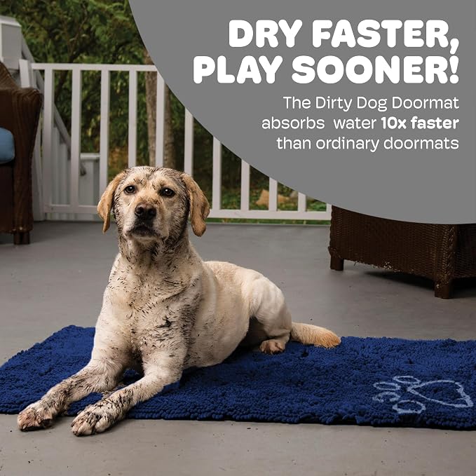 Dog Gone Smart Dirty Dog Doormat - Fast Drying Rug with Super Gripper Backing for Clean Floors - Super Absorbent and Machine Washable Mat for Muddy Paws - Bermuda Blue