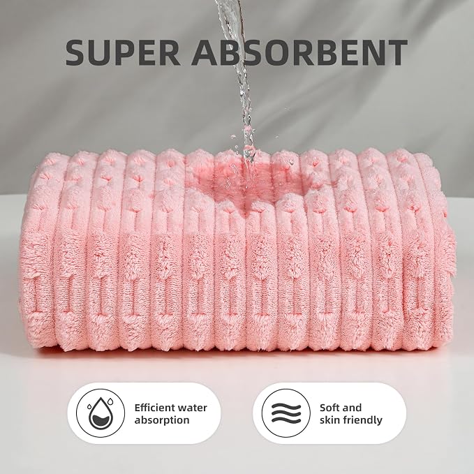 40x80 Inches Oversized Bath Sheets Extra Large Bath Towels Set of 2 for Adults Super Soft Quick Dry Light Weight Lint Free Absorbent Stripe Hanging Loop Microfiber Shower Towels (Pink, 2pcs)
