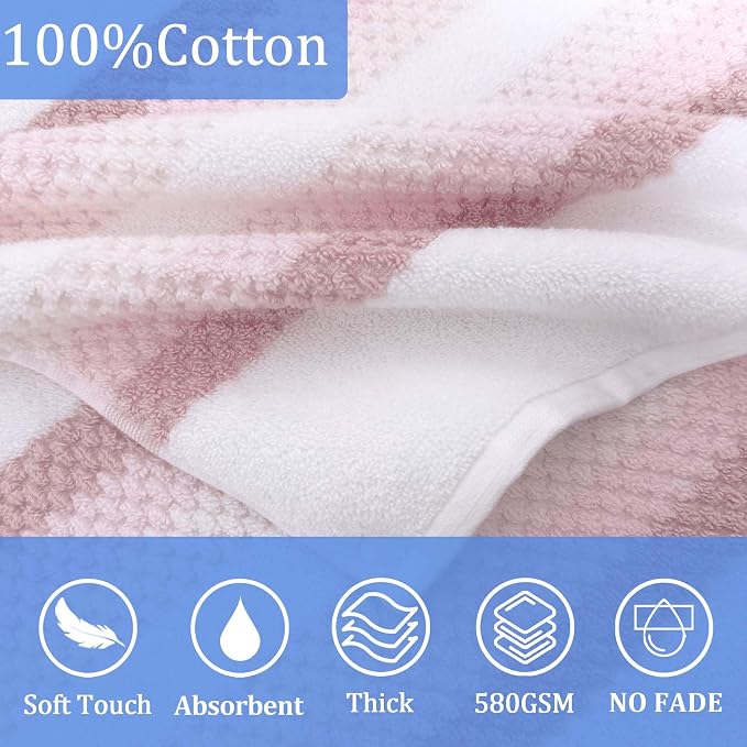 VOOVA & MOVAS Kids Hooded Towel Wrap(Ages 6-10) – 100% Cotton, Soft & Absorbent, Fast-Drying, Versatile Beach, Pool, Swim & Bath Cover-Up, Blush Stripe