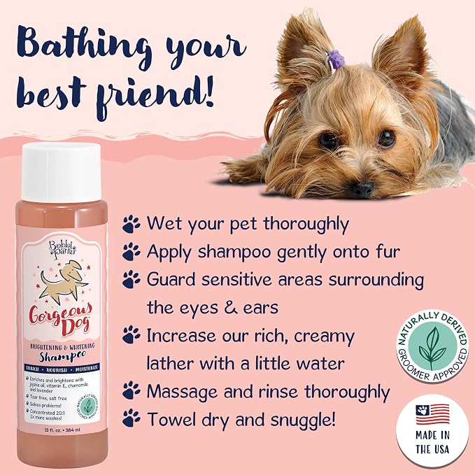 Bobbi Panter Whitening Dog Shampoo Aloe Vera, Chamomile, Jojoba & Lavender – Brightening Natural Formula for All Coats, Enhances Shine & Softness, Tear-Free, 20:1 Concentrate, 13 oz (Case of 12)