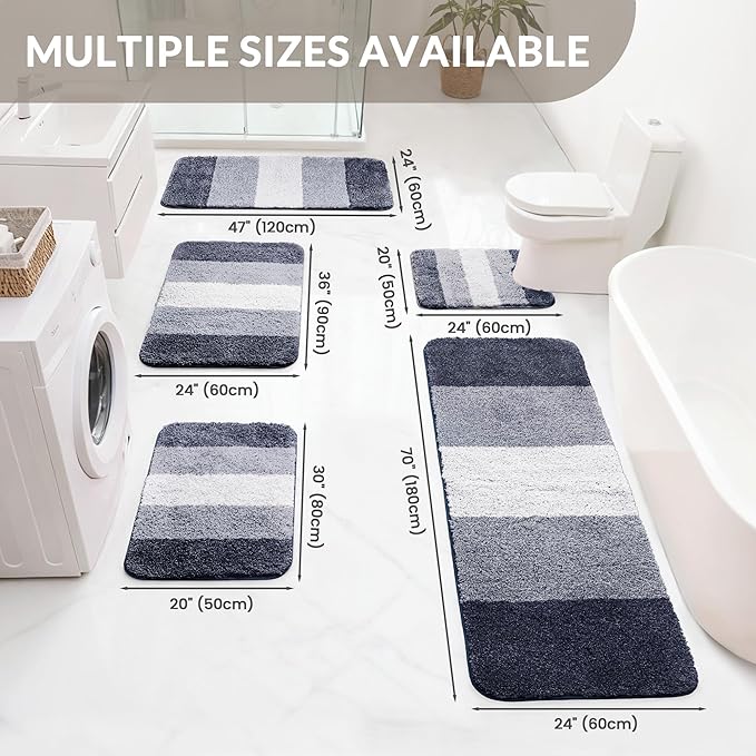 Exclusivo Mezcla Bathroom Rugs Mat 24x70, Extra Soft Non Slip Absorbent Microfiber Bath Rugs, Machine Washable Quick Dry Bath Mats for Bathroom Floor, Shower, Home Decor, Gradient Navy Blue
