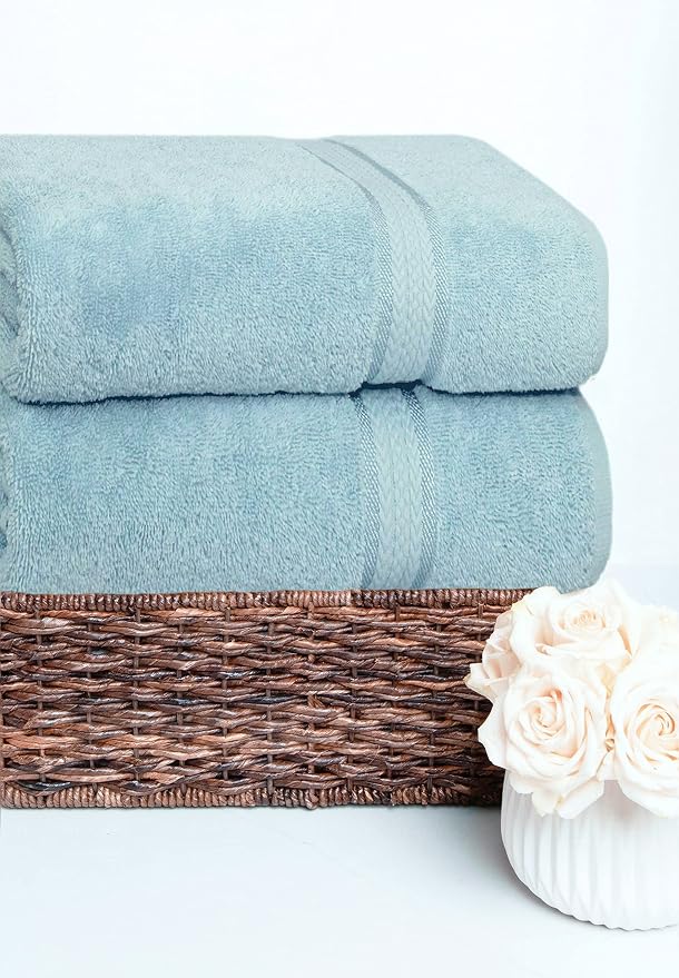 COTTON CRAFT Ultra Soft Bath Sheets - 2 Pack - 35 x 70 - Absorbent Quick Dry Everyday Luxury Hotel Bathroom Spa Gym Shower Beach Pool Travel Dorm - 100% Cotton - 580 GSM - Easy Care - Light Blue