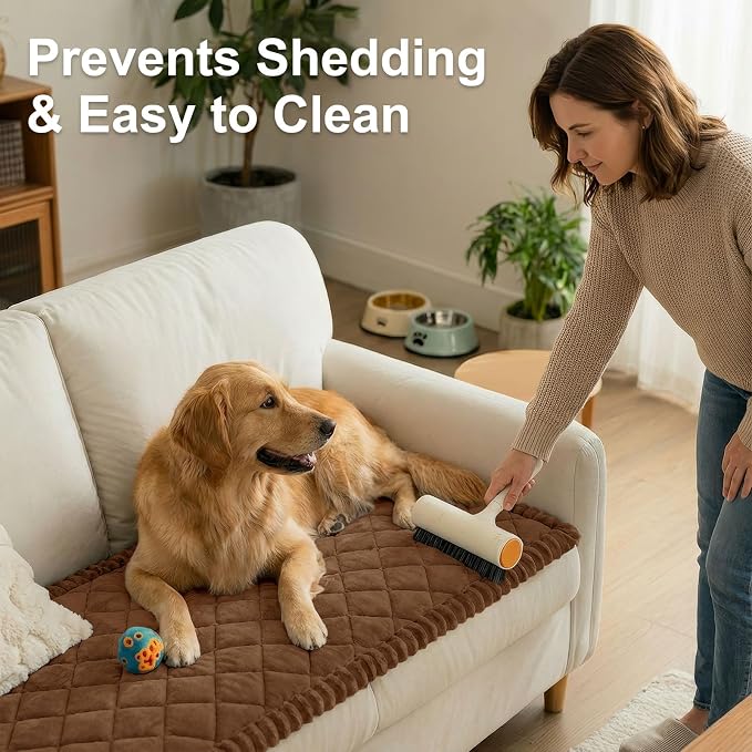 Smiry Couch Cover for Dogs, Non Slip Washable Pet Sofa Protector for Large Dogs, Cats, Fuzzy Plush Sofa Covers for 3 Cushion Couch, Against Fur, Dirt & Scratch Resistant, Brown, 35.4"×95"