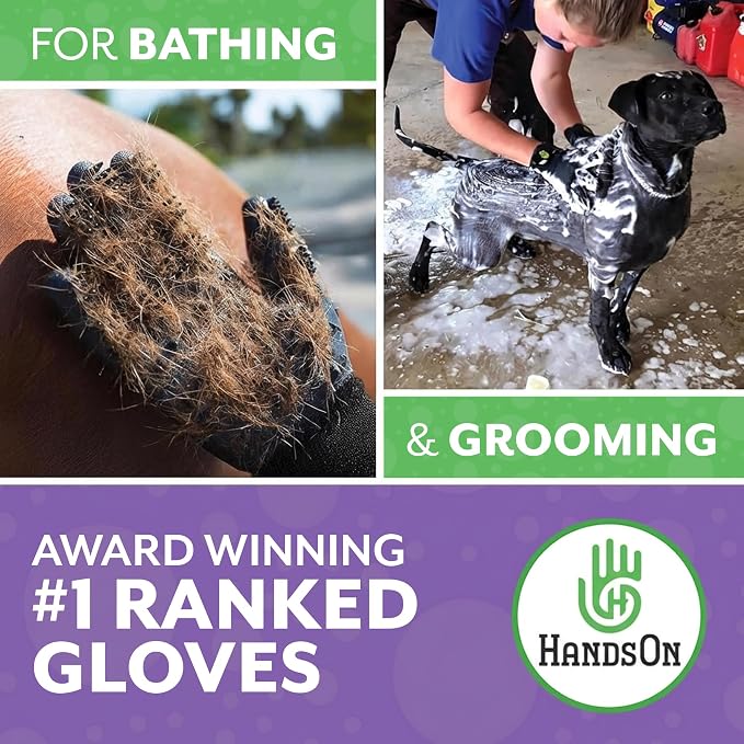 Pet Shedding, Bathing, Grooming, Hair Removing Gloves, Gentle Brush for Cats, Dogs, Horses by the #1 Ranked, Award-Winning Handson Gloves (Green, Large)