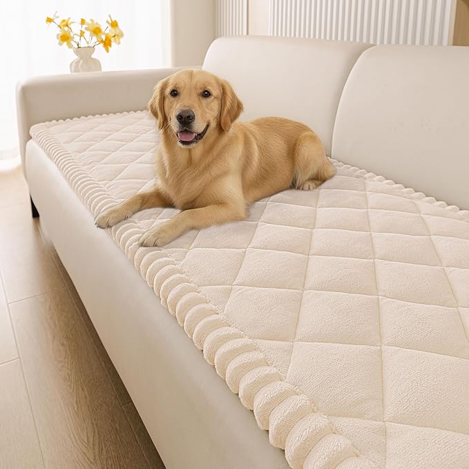 Smiry Couch Cover for Dogs, Non Slip Washable Pet Sofa Protector for Large Dogs, Cats, Fuzzy Plush Sofa Covers for 2 Cushion Couch, Against Fur, Dirt & Scratch Resistant, Apricot, 27.6"×47"