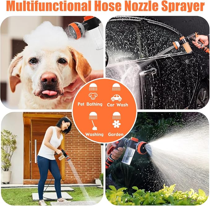 Dog Shower Attachment with Soap Dispenser, Upgraded Dog Washing Hose Attachment for Pet Bathing, High Pressure Foam Sprayer with 10 Spray Modes and Grooming Brush