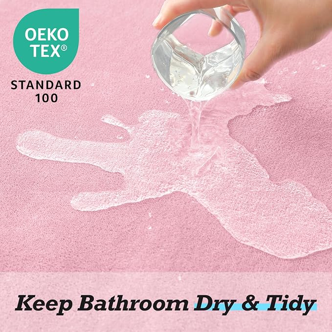 HUXMEYSON Bathroom Rugs Sets 3 Piece, Non-Slip & Quick Dry Bath Mat Set, Ultra Soft Velvet Bath Rugs for Bathroom, Toilet and Shower Floor, Rose Pink
