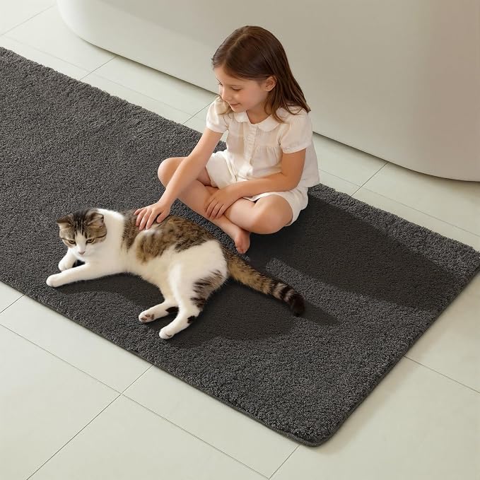 TYUU Small Bath Mat, Ultra Soft Bathroom Rugs Non Slip Washable, Super Absorbent Quick Dry Bath Rug with Rubber Backing for Bathroom Floor, Shower, or Sink, Dark Grey 12" x 12"