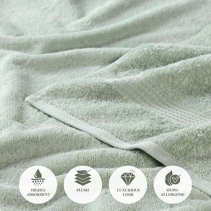 Superior Egyptian Cotton 8-Piece Hand Towel Set, Towel Basics For Quick Dry, Absorbent Small Towels, Facial, Spa, Kitchen, Bathroom Essentials, Apartment, Guest Bath, Soft, Washcloth, Sage