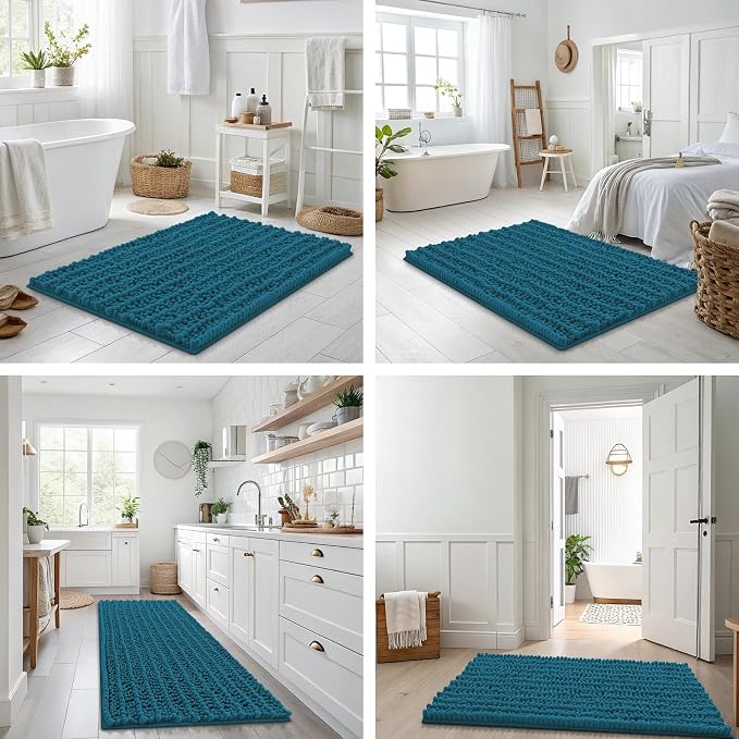 Smiry Bathroom Rugs Mat 24x16, Extra Soft Absorbent Chenille Bath Rugs, Non Slip Rubber Backing Machine Washable Quick Dry Bath Mats for Bathroom Floor, Tub, Shower, Home Accessories, Peacock Blue